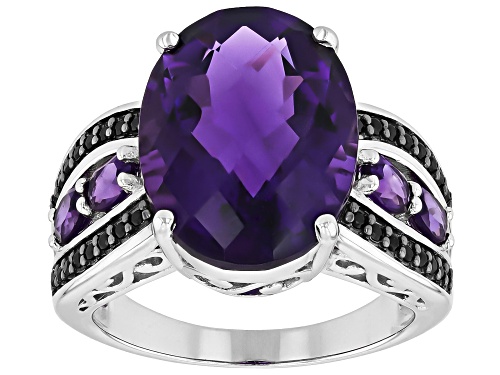 Pre-Owned 7.13ct Oval Moroccan Amethyst With .51ctw African Amethyst And .13ctw Black Spinel Silver - Size 7