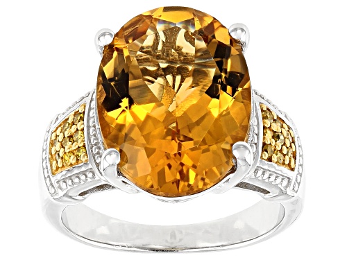 Pre-Owned 7.42ct Oval Brazilian Citrine With .13ctw Round Yellow Diamond Sterling Silver Ring - Size 6