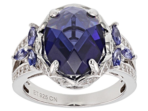 Pre-Owned Bella Luce ® Esotica ™ Tanzanite & White Diamond Simulants 8.40ctw Rhodium Over Silver Rin - Size 5