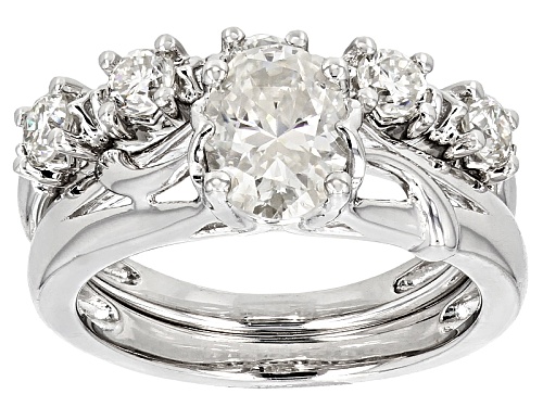 Pre-Owned Moissanite Fire® 2.15ctw Diamond Equivalent Weight Oval And Round Platineve™ Ring With Ban - Size 10