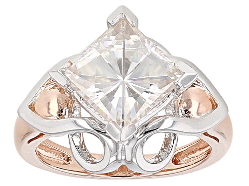 Photo of Pre-Owned Moissanite Fire® 3.10ctw Dew Square Brilliant Platineve™ And 14k Rose Gold Over Platineve - Size 8