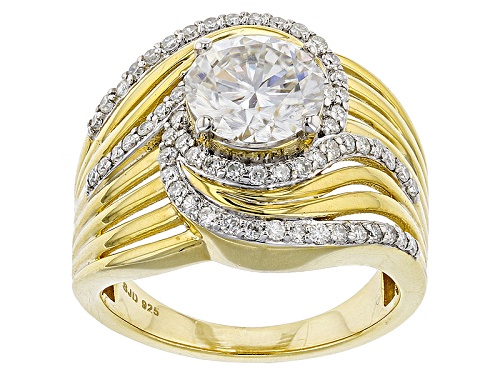 Photo of Pre-Owned Moissanite Fire® 2.56ctw Dew Round 14k Yellow Gold Over Silver Ring - Size 11