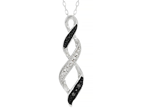 Pre-Owned Round Black Diamond Accent Rhodium Over Sterling Silver Pendant With 18 Inch Cable Chain