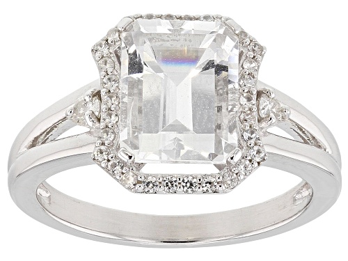 Photo of Pre-Owned 2.00CT Crystal Quartz, .24ctw Two Diamond Accent & White Zircon Rhodium Over Silver Ring - Size 12