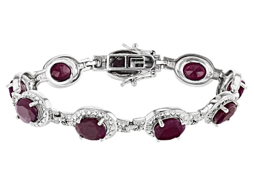 Pre-Owned 20.88ctw Red Indian Ruby with 0.04ctw Round White Diamond Rhodium Over Sterling Silver Bra - Size 7.25