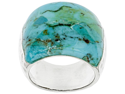Pre-Owned Southwest Style By JTV™ 21X18mm Cabochon Turquoise Rhodium Over Silver Ring - Size 8