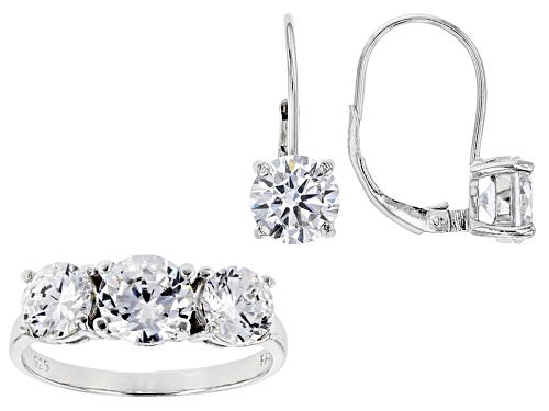 Pre-Owned Bella Luce ® 7.80ctw Diamond Simulant Rhodium Over Sterling Silver Earrings And Ring (4.91