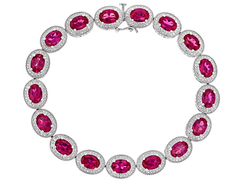 Photo of Pre-Owned 12.50ctw Oval Lab Created Ruby With White Diamond Accent Rhodium Over Sterling Silver Brac - Size 8