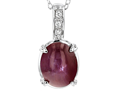 Pre-Owned 3.83ct Oval Cabochon Indian Star Ruby With .02ctw White Zircon Sterling Silver Pendant Wit