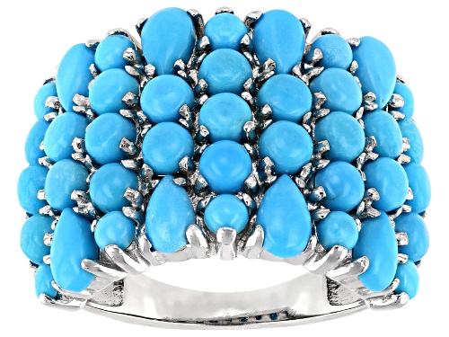 Pre-Owned 3mm and 2.50mm Round and 5X3mm Pear Shape Sleeping Beauty Turquoise Rhodium Over Silver Ba - Size 8