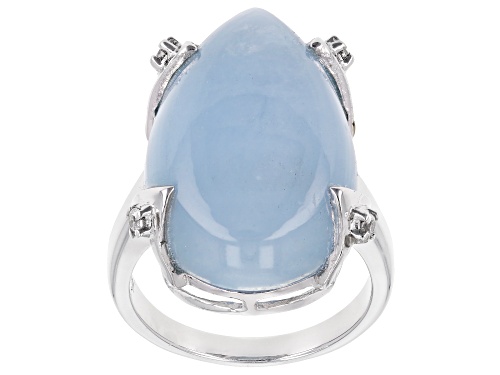 Photo of Pre-Owned 25x15mm "Dreamy" Aquamarine with .10ctw White Zircon Rhodium over Sterling Silver Ring - Size 8
