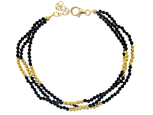 Pre-Owned 2mm Round Black Spinel 18k Yellow Gold Over Sterling Silver 2mm Bead, 3-Strand Bracelet - Size 7.25