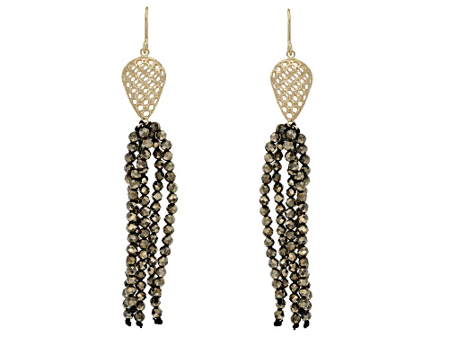 Pyrite Bead Tassel 10K Yellow Gold Earrings