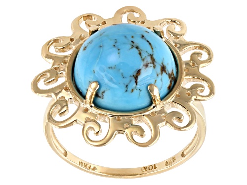 13mm Round Cabochon Turquoise Solitaire 10k Yellow Gold Ring - Size 8