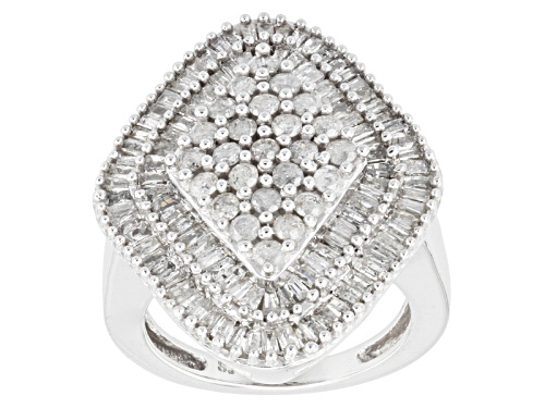Pre-Owned 1.75ctw Baguette & Round Diamond 10k White Gold Cluster Ring - Size 7