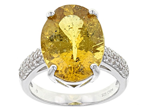 Pre-Owned 6.85ct Oval Golden Apatite With .55ctw Round White Zircon Sterling Silver Ring - Size 5