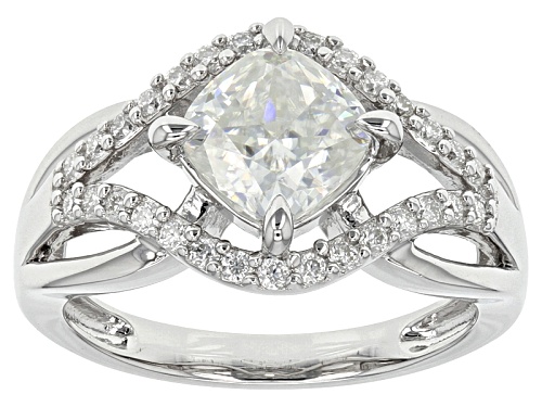 Photo of Pre-Owned Moissanite Fire® 2.30ctw Dew Cushion Cut And Round Platineve™ Ring - Size 10