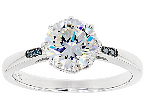 Pre-Owned 2.60ct Round Strontium Titanate With .01ctw Round Blue Diamond silver Ring - Size 11