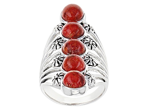 Photo of Pre-Owned Southwest Style By Jtv™ 6mm Round Red Sponge Coral Sterling Silver Ring - Size 9
