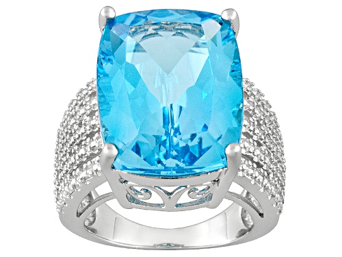 Photo of Pre-Owned Glacier Topaz ™ 16.75ct Rectangular Cushion Sterling Silver Solitaire Ring - Size 4