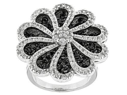 Pre-Owned 3.25ctw Round Black Spinel With 1.26ctw Round White Zircon Sterling Silver Ring - Size 5