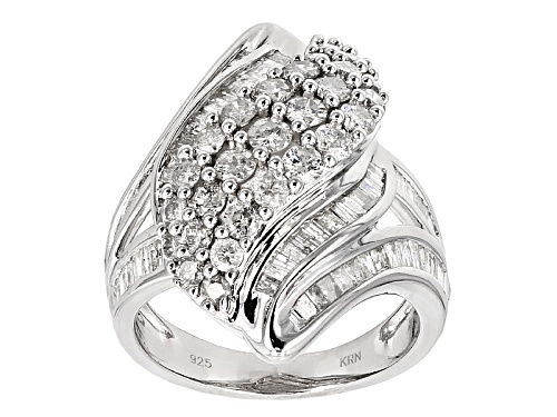 Pre-Owned 2.00ctw Round And Baguette White Diamond Rhodium Over ...