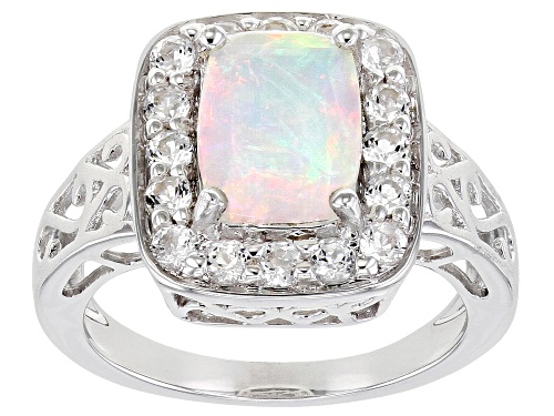 Pre-Owned 1.40ctw Rectangular Cushion Ethiopian Opal With .66ctw Round White Topaz Sterling Silver R - Size 9