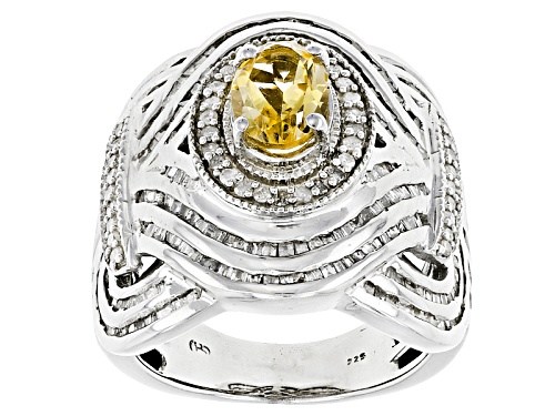 Photo of Pre-Owned .82ct Oval Brazilian Citrine With 1.25ctw Round & Square White Diamond Sterling Silver Rin - Size 7