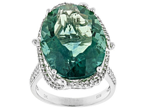 Photo of Pre-Owned 17.85ct Oval Teal Fluorite And .45ctw Round White Zircon Sterling Silver Ring - Size 4