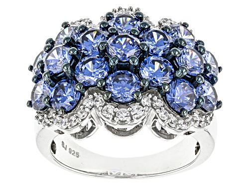 Photo of Pre-Owned Bella Luce ® 8.20ctw Sapphire And White Diamond Simulants Rhodium Over Sterling Silver Rin - Size 5