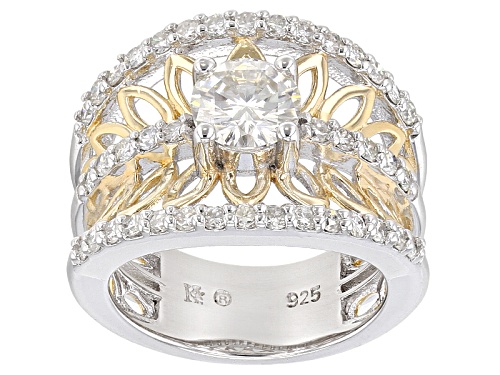 Pre-Owned Moissanite Fire® 1.80ctw Dew Platineve™ & 14k Yellow Gold Over Silver Two Tone Ring - Size 6