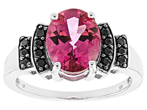 Photo of 2.13ct Oval Pink Danburite And .24ctw Round Black Spinel Sterling Silver Ring - Size 8