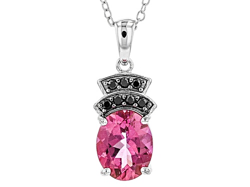 Photo of 2.12ct Oval Pink Danburite And .12ctw Round Black Spinel Sterling Silver Pendant With Chain