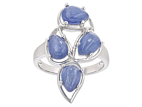 7x5mm Pear Shape Cabochon Blue Kyanite Sterling Silver 4-Stone Ring - Size 6