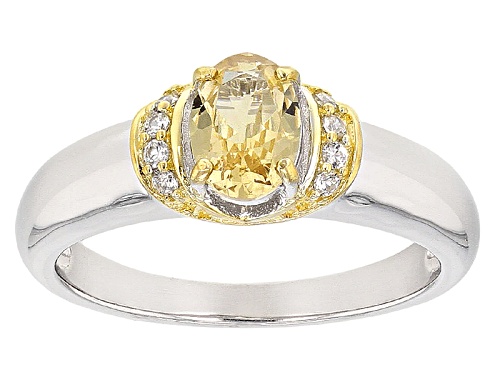 .64ctw Oval Golden Grossular Garnet With .06ctw Round White Zircon Sterling Silver Two Tone Ring - Size 11