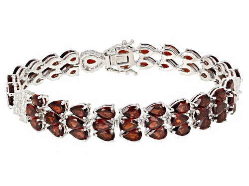 28.80ctw Pear Shape Vermelho Garnet™ And .61ctw Round White Topaz Rhodium Over Silver Bracelet - Size 8