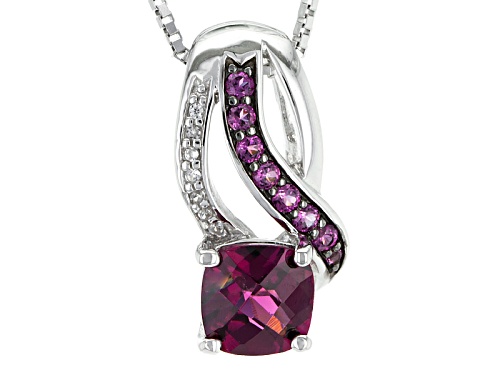 Photo of .97ctw Raspberry Color Rhodolite With .03ctw Zircon Rhodium Over Sterling Silver Pendant With Chain