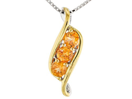.81ctw Round Mandarin Garnet Two-Tone Sterling Silver 3-Stone Pendant With Chain