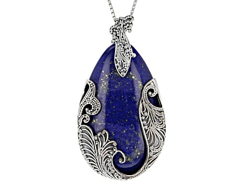 Photo of 40x25mm Pear Shape Cabochon Lapis Lazuli Sterling Silver Solitaire Enhancer With Chain
