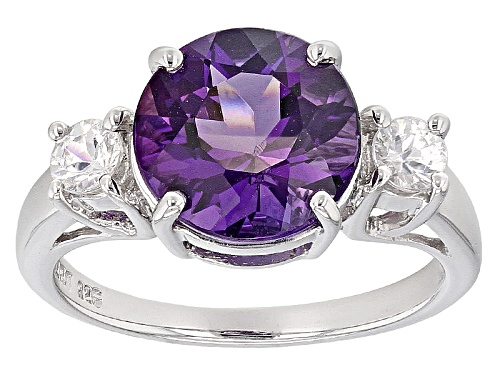 Photo of 2.52ct Round African Amethyst With .39ctw Round White Zircon Rhodium Over Sterling Silver Ring - Size 7