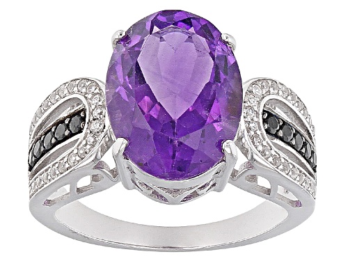 4.23ct African Amethyst With .11ctw Black Spinel And .25ctw White Zircon Sterling Silver Ring - Size 8