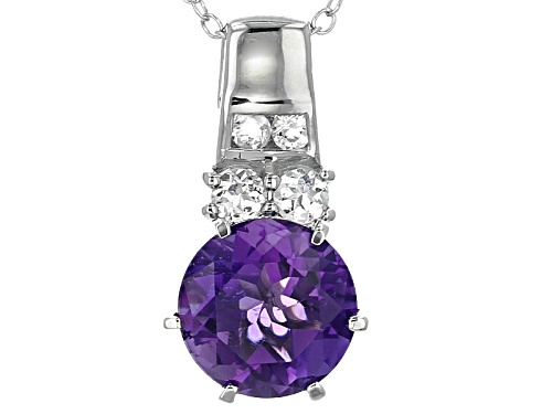 Photo of 2.08ct Moroccan Amethyst And .28ctw White Zircon Rhodium Over Sterling Silver Pendant With Chain