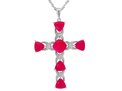 Photo of 8x8mm Square Cushion And 7x7mm Trillion Pink Onyx Rhodium Over Silver Cross Enhancer With Chain