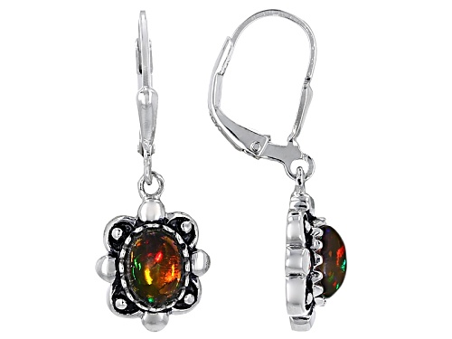.90ctw Oval Cabochon Ethiopian Black Opal Sterling Silver Solitaire Earrings