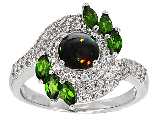 1.41ctw Black Ethiopian Opal With Russian Chrome Diopside And White Zircon Sterling Silver Ring - Size 9