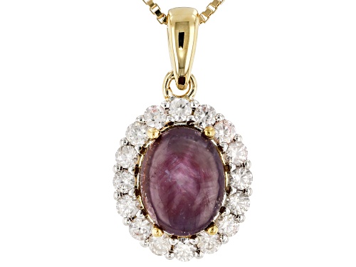 2.12ct Indian Star Ruby With .80ctw White Zircon 18k Gold Over Sterling Silver Pendant With Chain