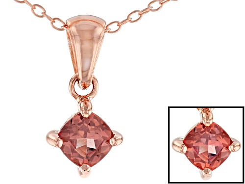 .59ct square cushion pink garnet solitaire 18k rose gold over silver pendant with chain