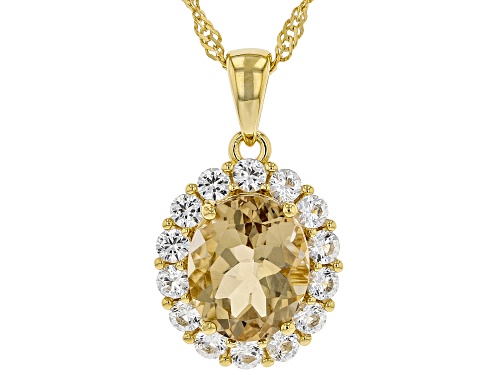 Photo of 2.68ct Oval Champagne Quartz with 1.20ctw  Lab Sapphire 18K Gold Over Silver Pendant With Chain