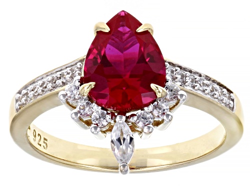 Photo of 1.98ct Lab Created Ruby and 0.33ctw White Zircon 18K Yellow Gold Over Sterling Silver Ring - Size 9
