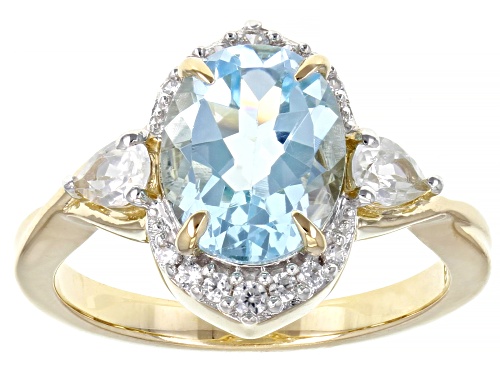 2.72ct Oval Glacier Topaz™ and .55ctw White Zircon 18K Yellow Gold Over Sterling Silver Ring - Size 9